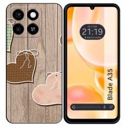 Funda Silicona para Zte Blade A35 / A55 diseño Corazones Madera Dibujos