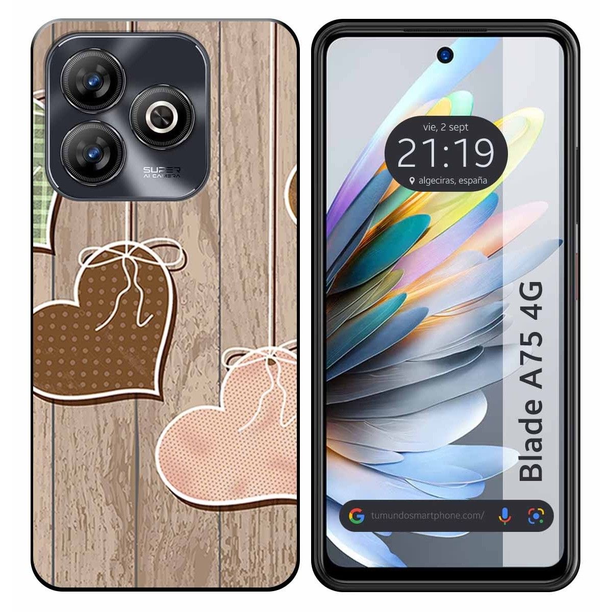 Funda Silicona para Zte Blade A75 4G diseño Corazones Madera Dibujos