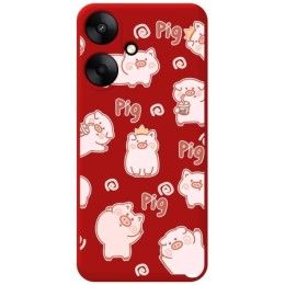 Funda Silicona Líquida Roja para Xiaomi Redmi 13C 5G diseño Cerdos Dibujos