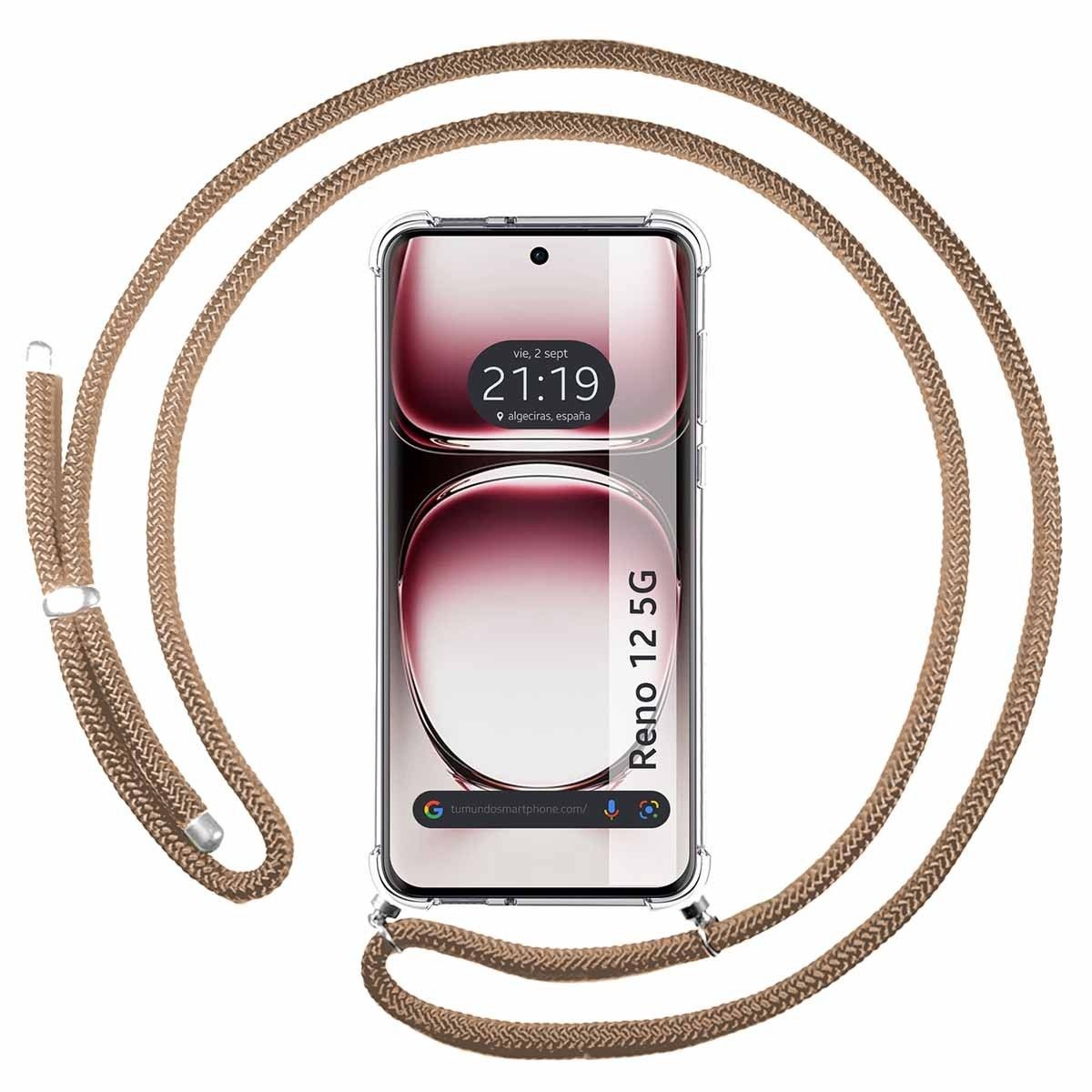 Funda Colgante Transparente para Oppo Reno 12 5G con Cordon Camel