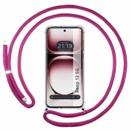 Funda Colgante Transparente para Oppo Reno 12 5G con Cordon Rosa Fucsia