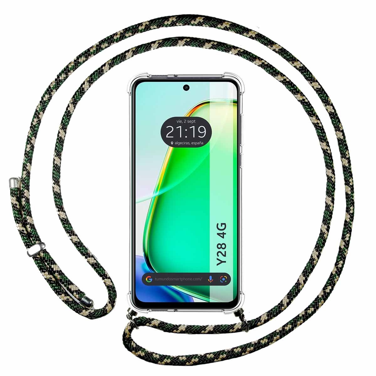 Funda Colgante Transparente para Vivo Y28 4G con Cordon Verde / Dorado