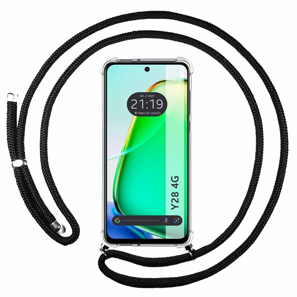 Funda Colgante Transparente para Vivo Y28 4G con Cordon Negro