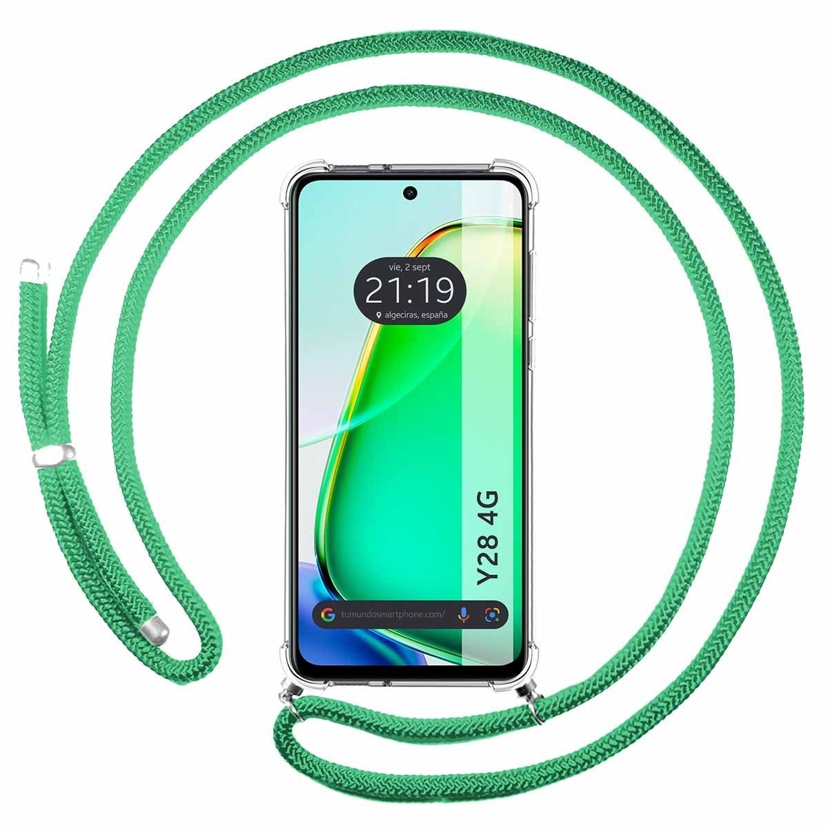 Funda Colgante Transparente para Vivo Y28 4G con Cordon Verde Agua