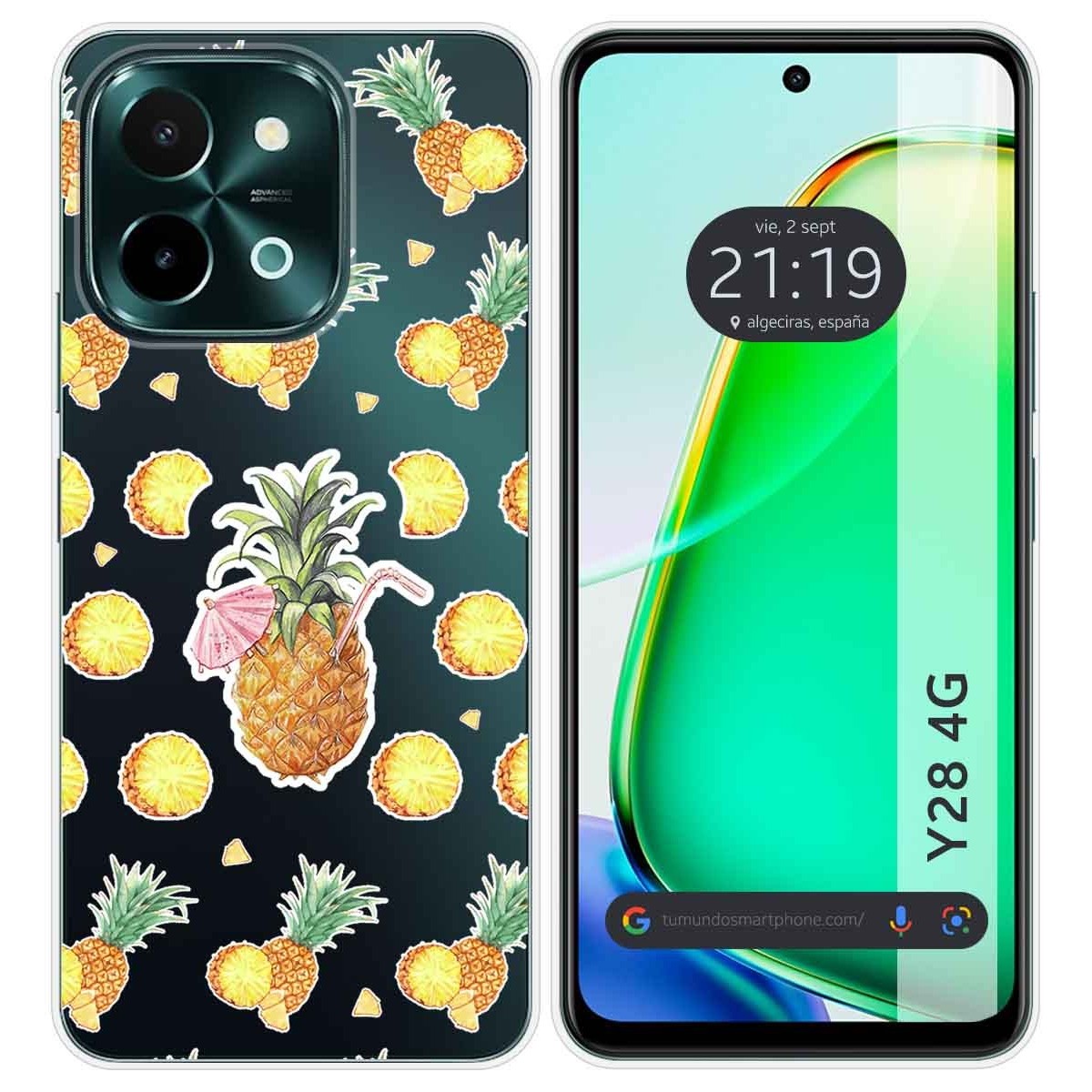 Funda Silicona Transparente para Vivo Y28 4G diseño Piña Dibujos