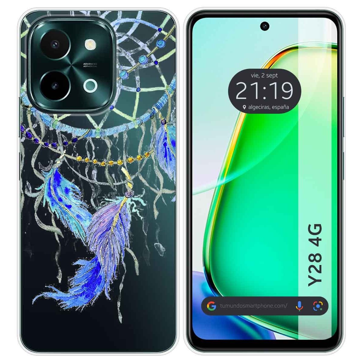 Funda Silicona Transparente para Vivo Y28 4G diseño Plumas Dibujos