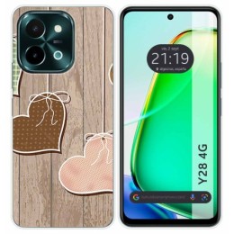 Funda Silicona para Vivo Y28 4G diseño Corazones Madera Dibujos