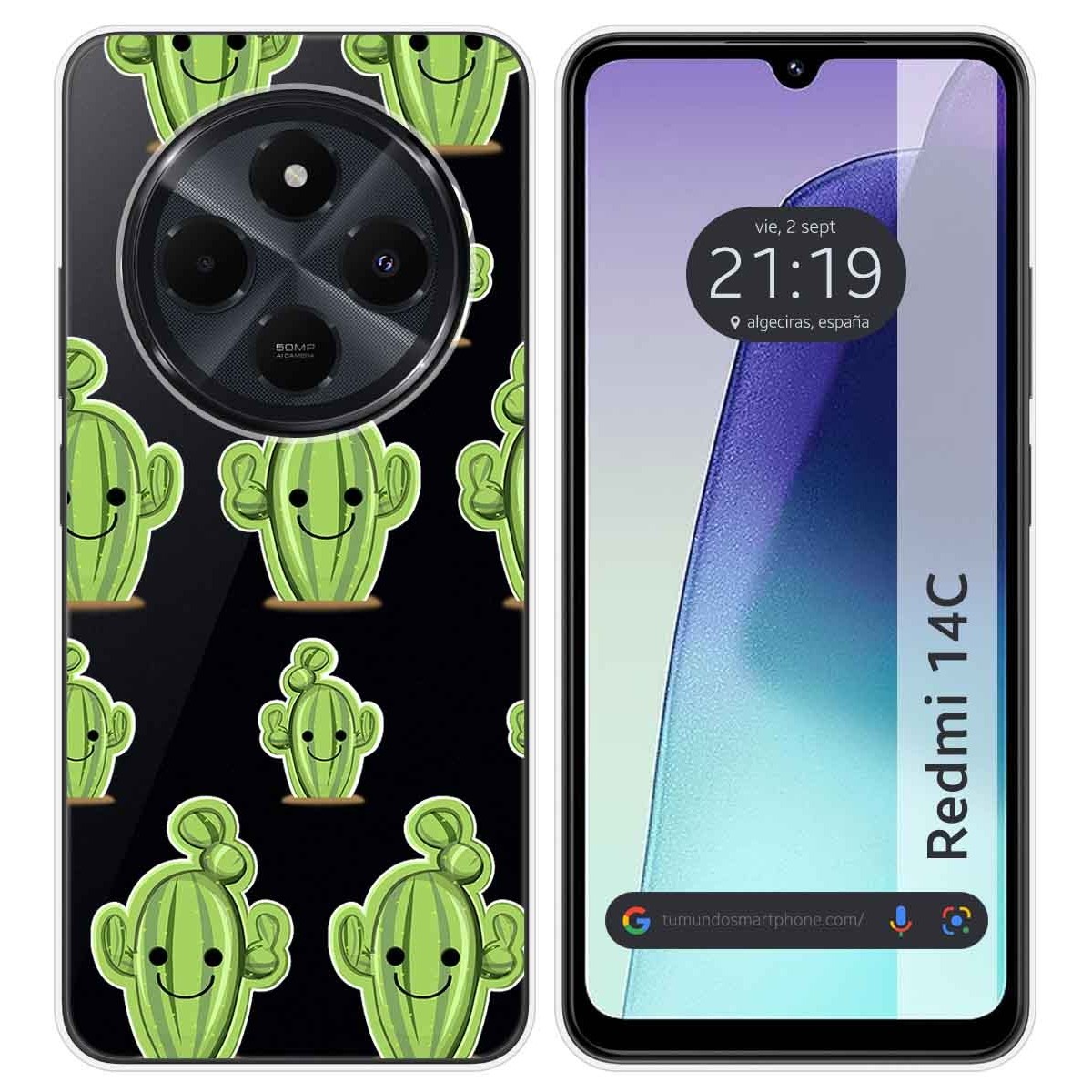 Funda Silicona Transparente para Xiaomi Redmi 14C diseño Cactus Dibujos