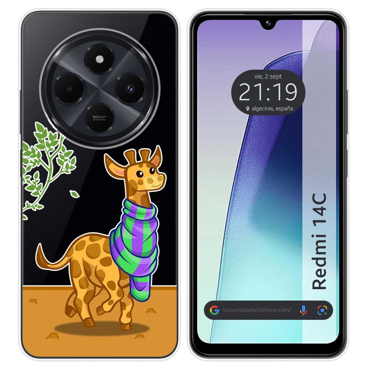 Funda Silicona Transparente para Xiaomi Redmi 14C diseño Jirafa Dibujos