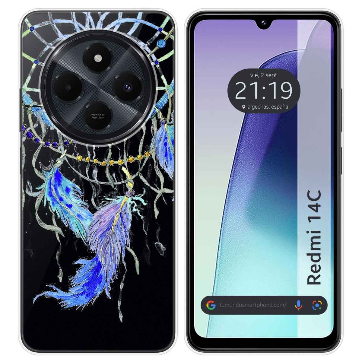 Funda Silicona Transparente para Xiaomi Redmi 14C diseño Plumas Dibujos