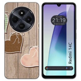 Funda Silicona para Xiaomi Redmi 14C diseño Corazones Madera Dibujos