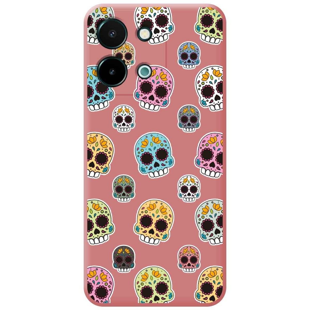 Funda Silicona Líquida Rosa para Vivo Y28 4G diseño Catrina Dibujos