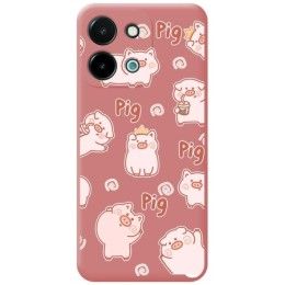 Funda Silicona Líquida Rosa para Vivo Y28 4G diseño Cerdos Dibujos