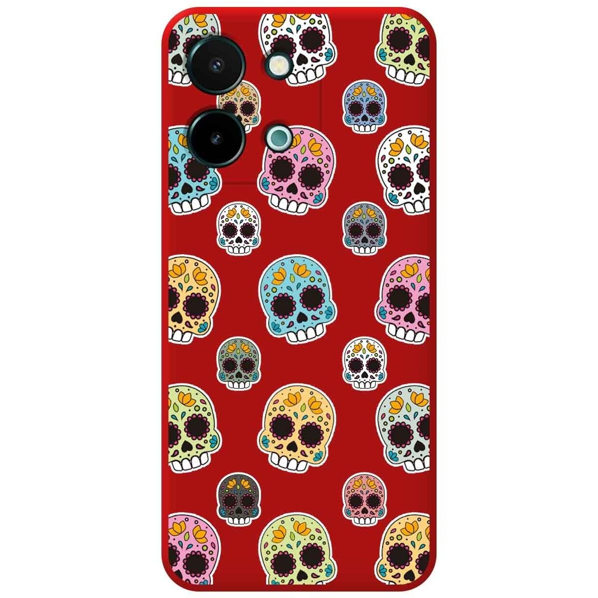 Funda Silicona Líquida Roja para Vivo Y28 4G diseño Catrina Dibujos