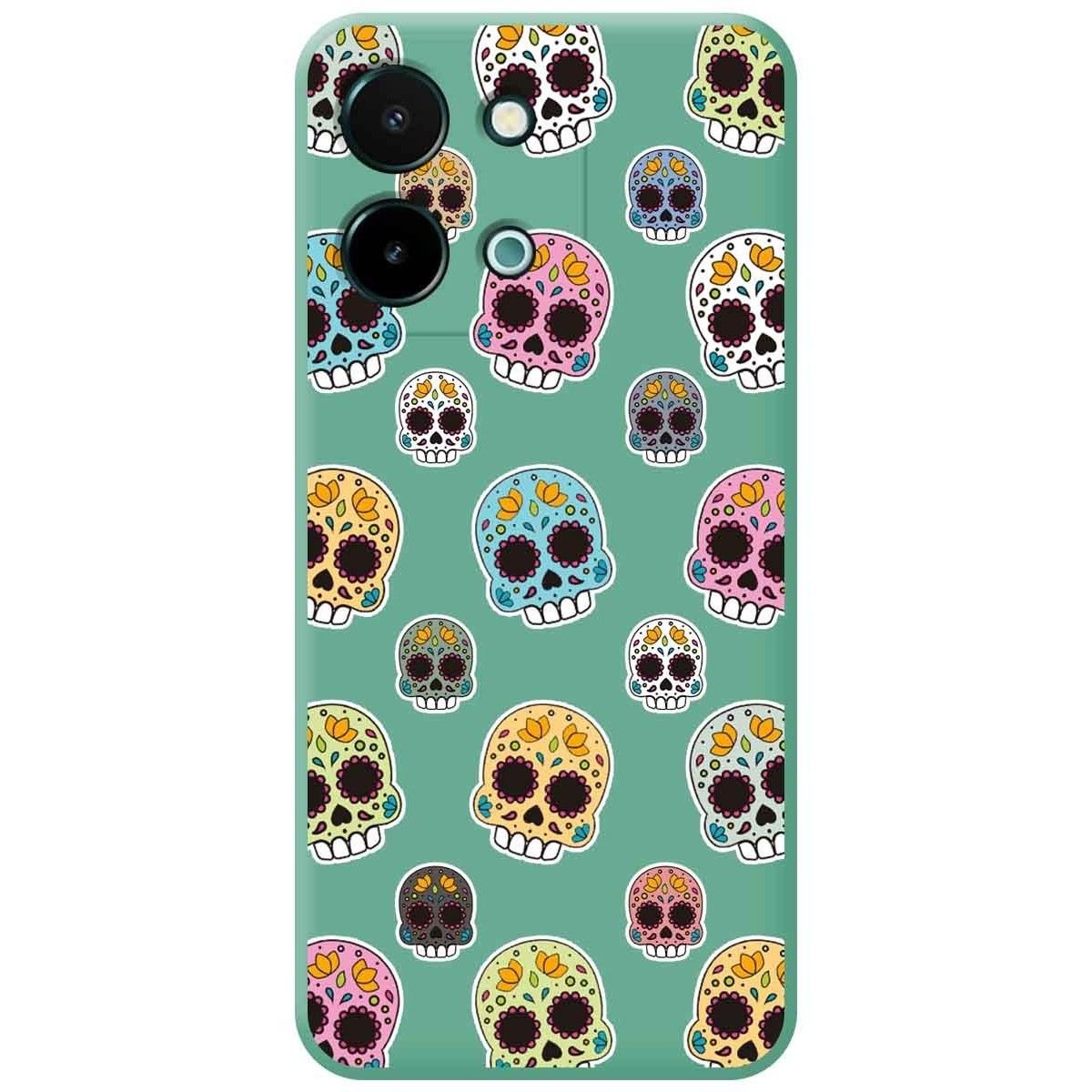 Funda Silicona Líquida Verde para Vivo Y28 4G diseño Catrina Dibujos