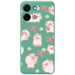 Funda Silicona Líquida Verde para Vivo Y28 4G diseño Cerdos Dibujos