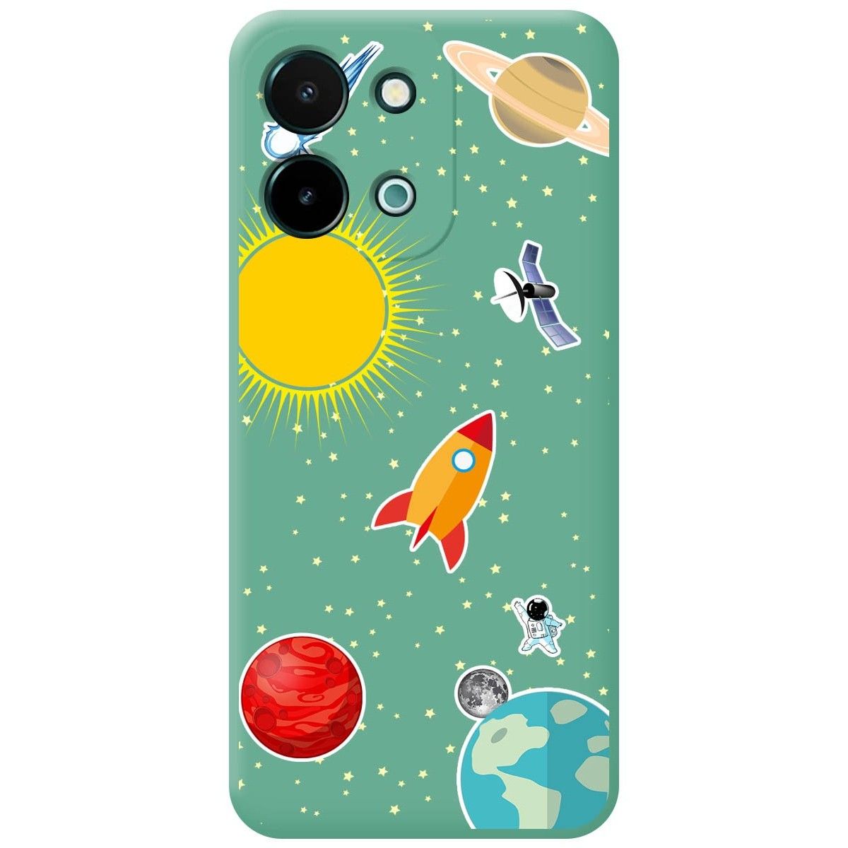 Funda Silicona Líquida Verde para Vivo Y28 4G diseño Espacio Dibujos