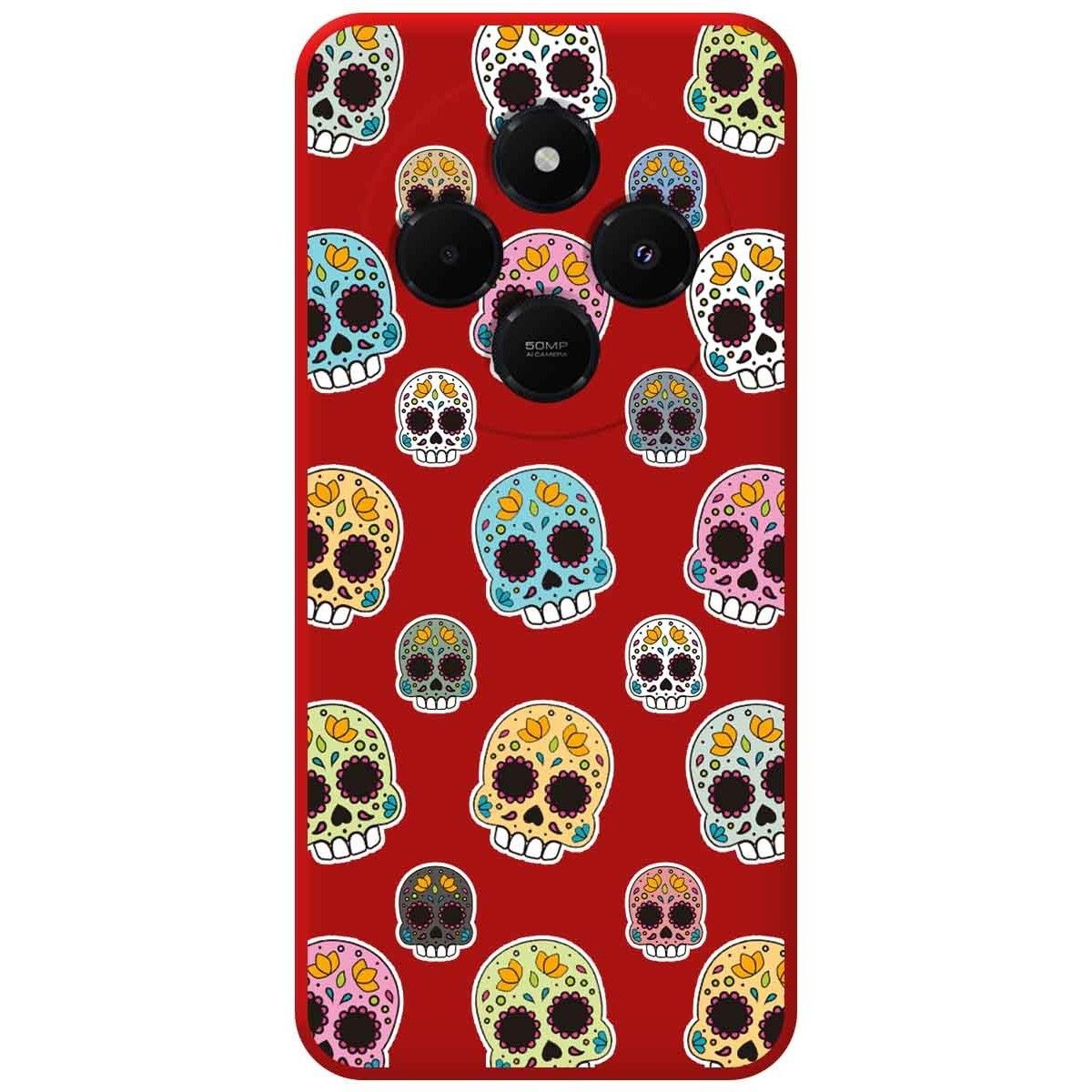 Funda Silicona Líquida Roja para Xiaomi Redmi 14C diseño Catrina Dibujos