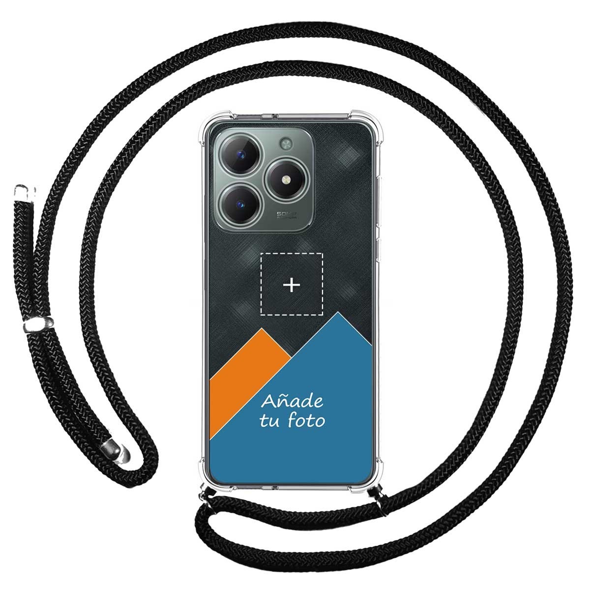 Personaliza tu Funda Colgante Transparente para Realme C61 / C63 4G con Cordon Negro Dibujo Personalizada