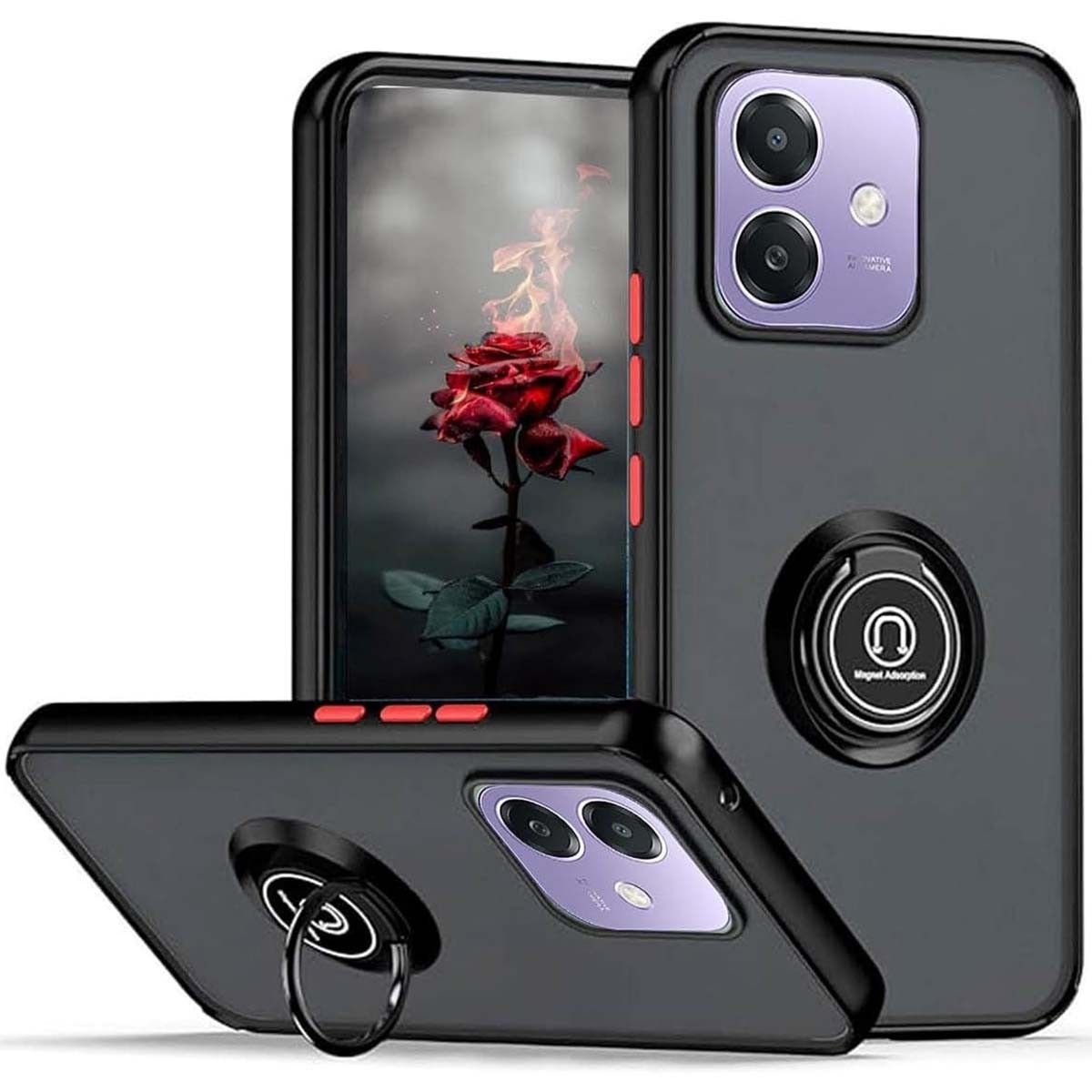 Funda Mate con Borde Negro y Anillo Giratorio 360 para Oppo A40 / A40m