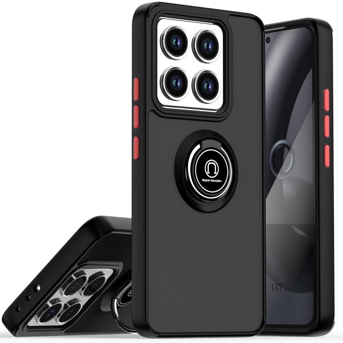 Funda Mate con Borde Negro y Anillo Giratorio 360 para Xiaomi 14T 5G