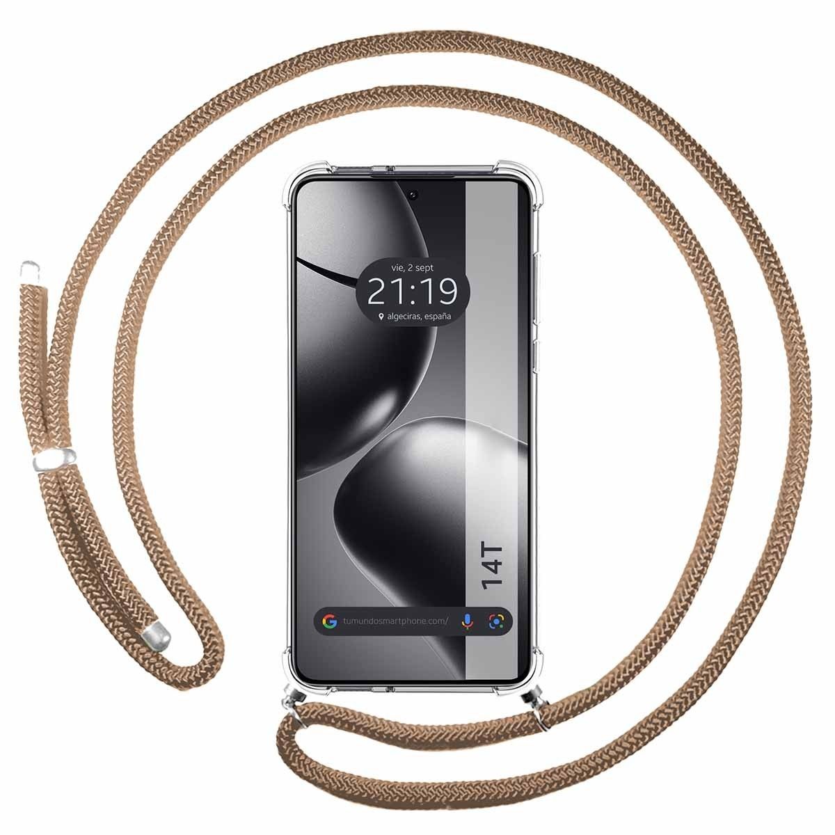 Funda Colgante Transparente para Xiaomi 14T 5G con Cordon Camel