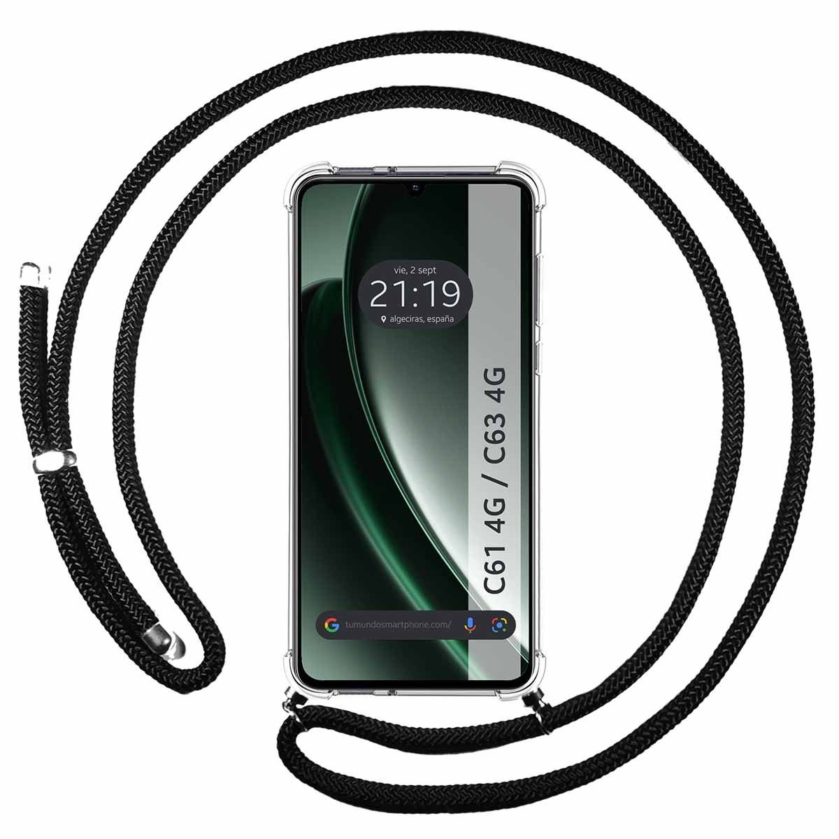 Funda Colgante Transparente para Realme C61 / C63 4G con Cordon Negro