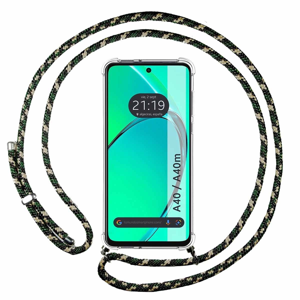 Funda Colgante Transparente para Oppo A40 / A40m con Cordon Verde / Dorado