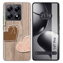 Funda Silicona para Xiaomi 14T Pro 5G diseño Corazones Madera Dibujos