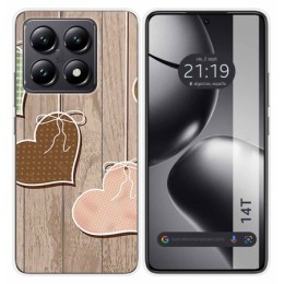 Funda Silicona para Xiaomi 14T 5G diseño Corazones Madera Dibujos