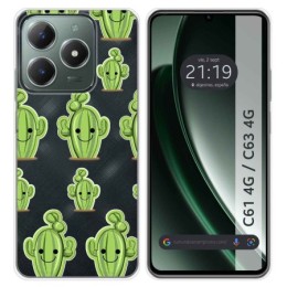 Funda Silicona Transparente para Realme C61 / C63 4G diseño Cactus Dibujos