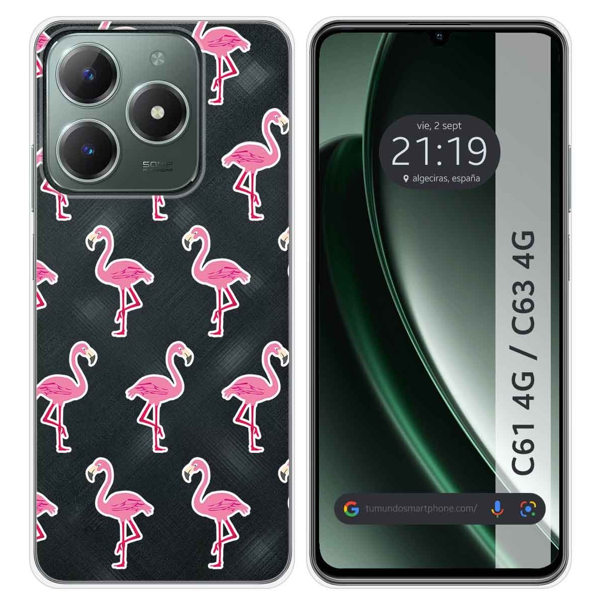 Funda Silicona Transparente para Realme C61 / C63 4G diseño Flamenco Dibujos