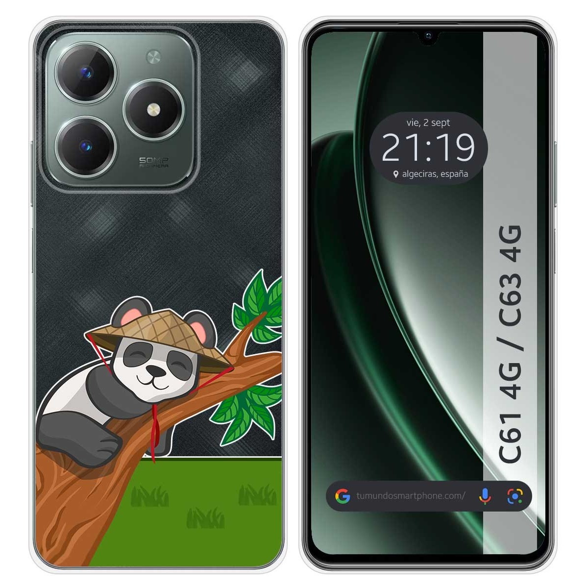 Funda Silicona Transparente para Realme C61 / C63 4G diseño Panda Dibujos