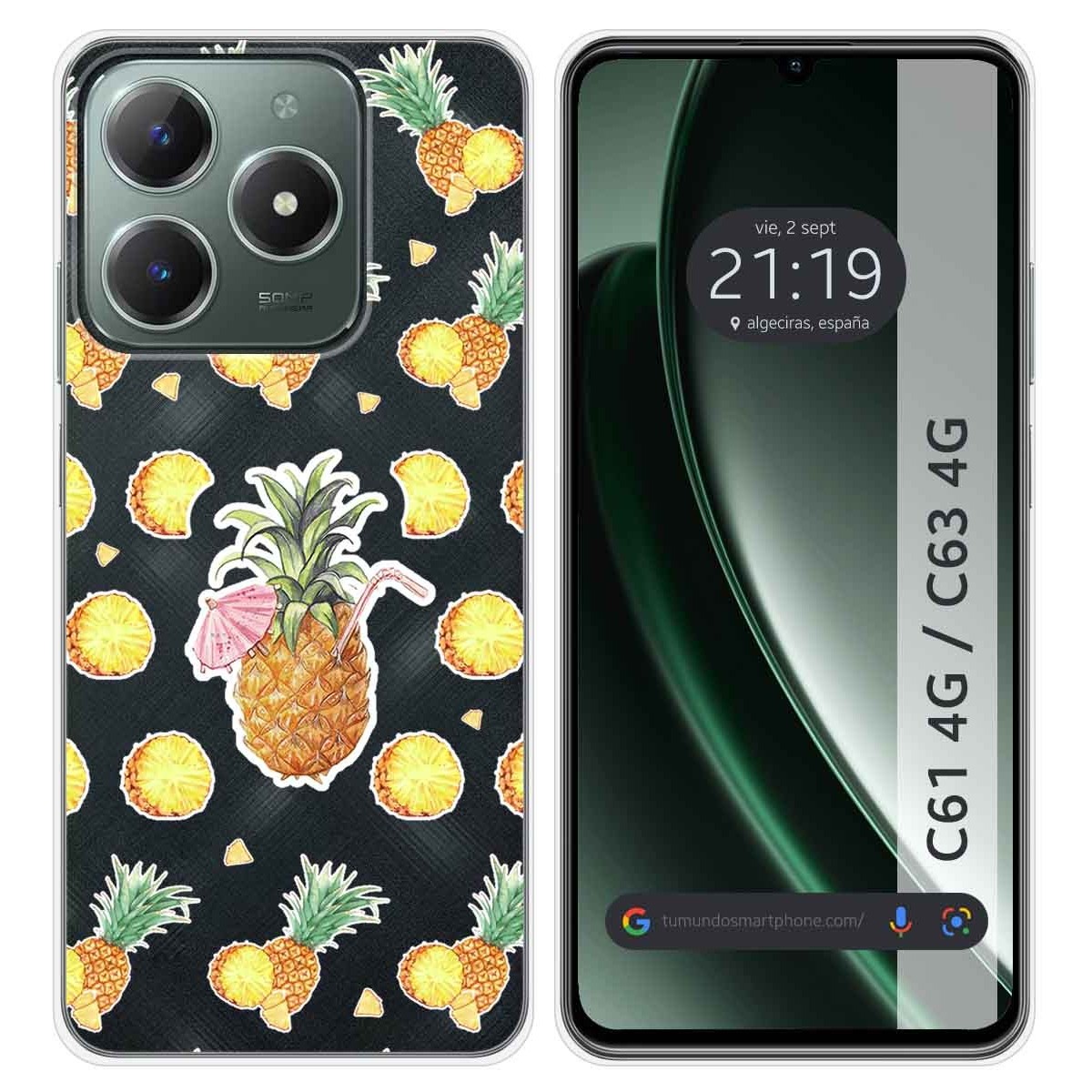 Funda Silicona Transparente para Realme C61 / C63 4G diseño Piña Dibujos