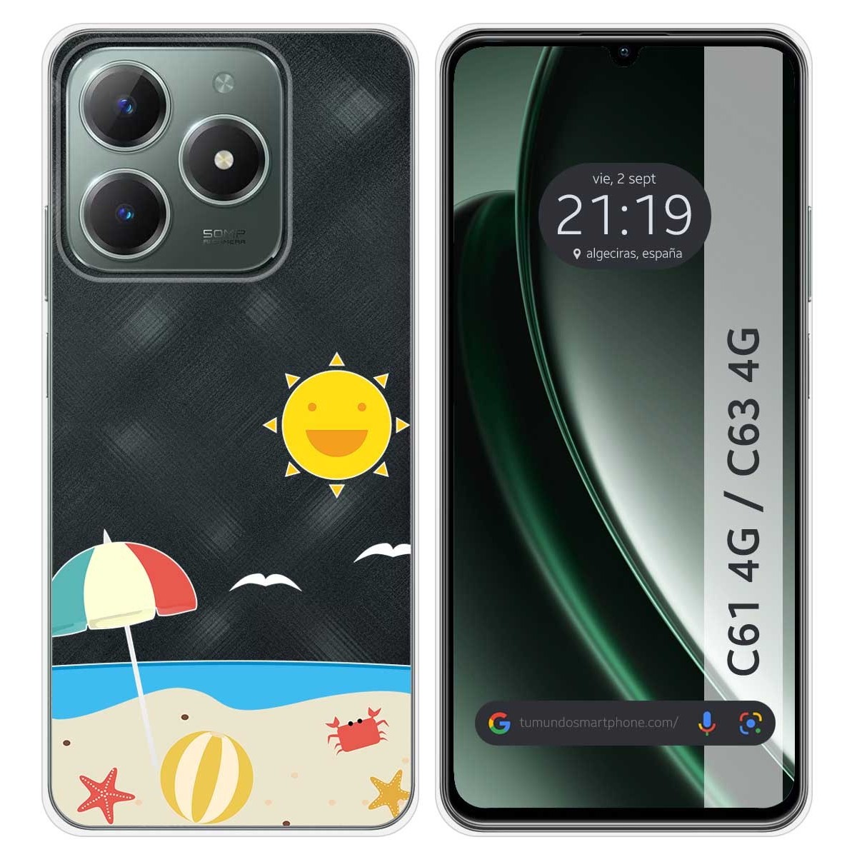 Funda Silicona Transparente para Realme C61 / C63 4G diseño Playa Dibujos