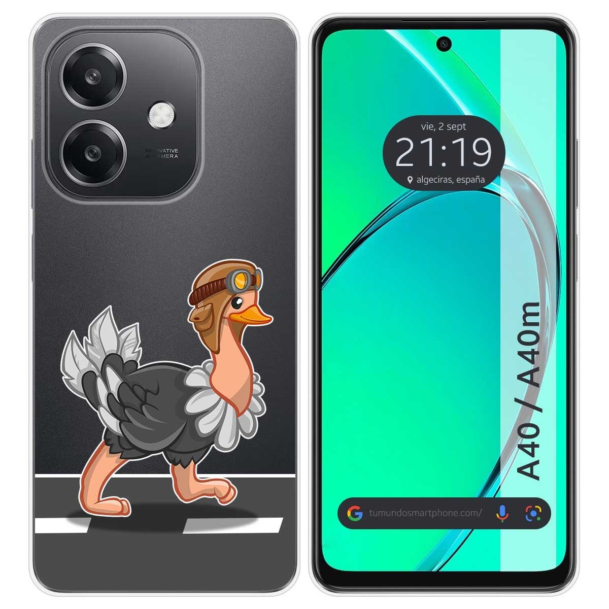 Funda Silicona Transparente para Oppo A40 / A40m diseño Avestruz Dibujos