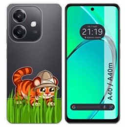 Funda Silicona Transparente para Oppo A40 / A40m diseño Tigre Dibujos