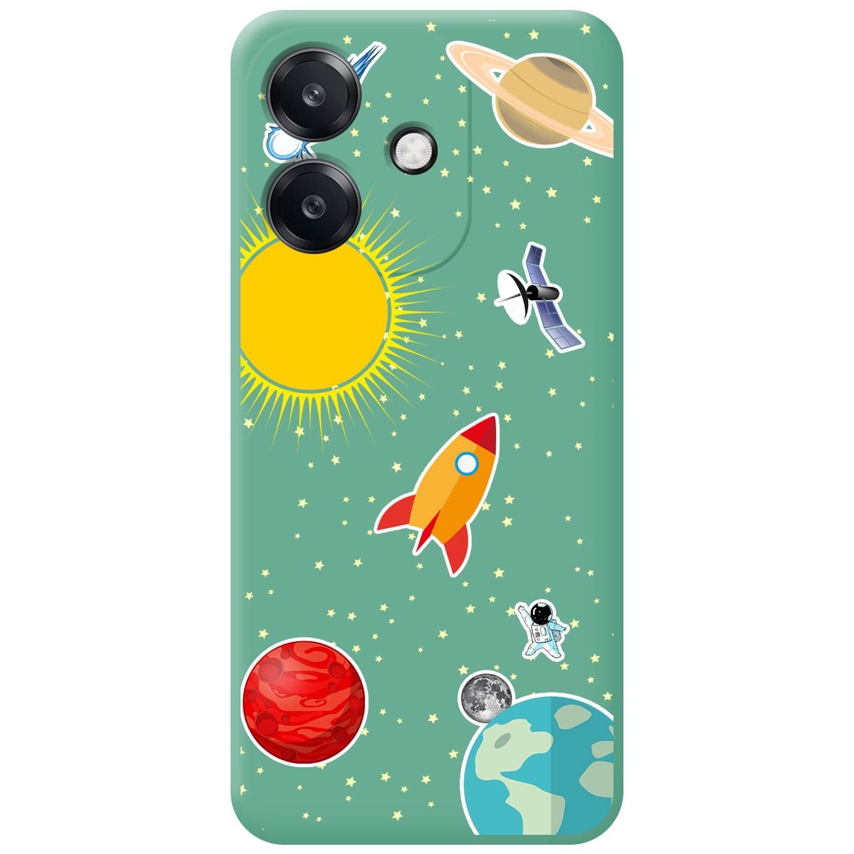 Funda Silicona Líquida Verde para Oppo A40 / A40m diseño Espacio Dibujos