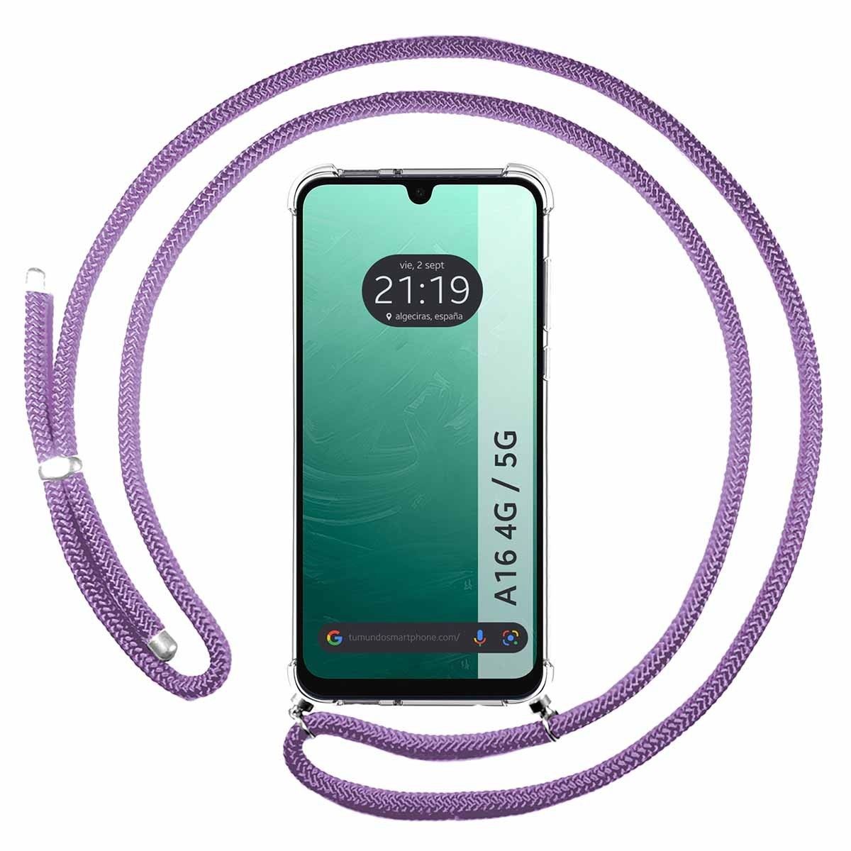 Funda Colgante Transparente para Samsung Galaxy A16 4G / 5G con Cordon Morado