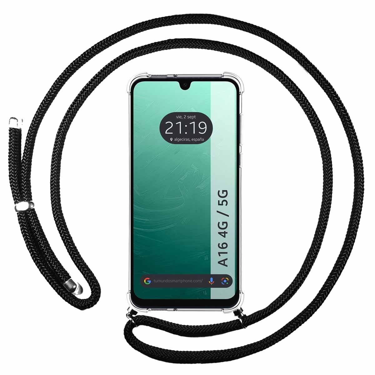 Funda Colgante Transparente para Samsung Galaxy A16 4G / 5G con Cordon Negro