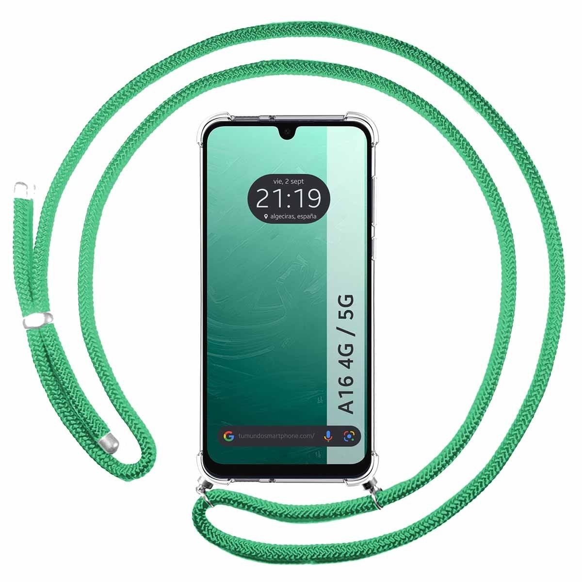 Funda Colgante Transparente para Samsung Galaxy A16 4G / 5G con Cordon Verde Agua