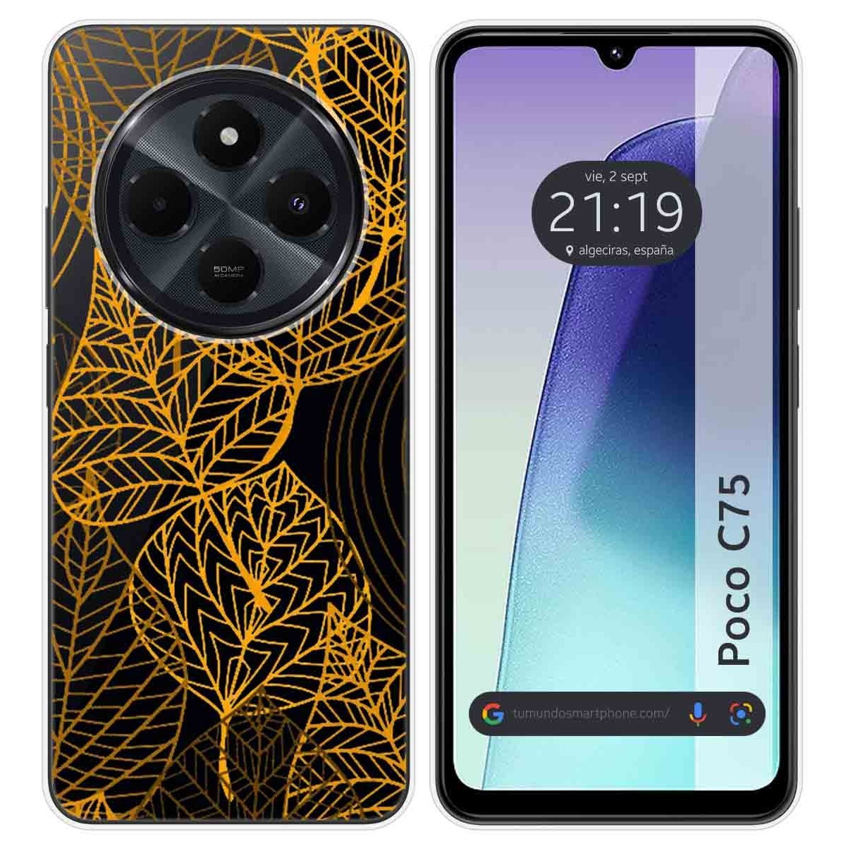 Funda Silicona Transparente para Xiaomi Poco C75 diseño Hojas Dibujos