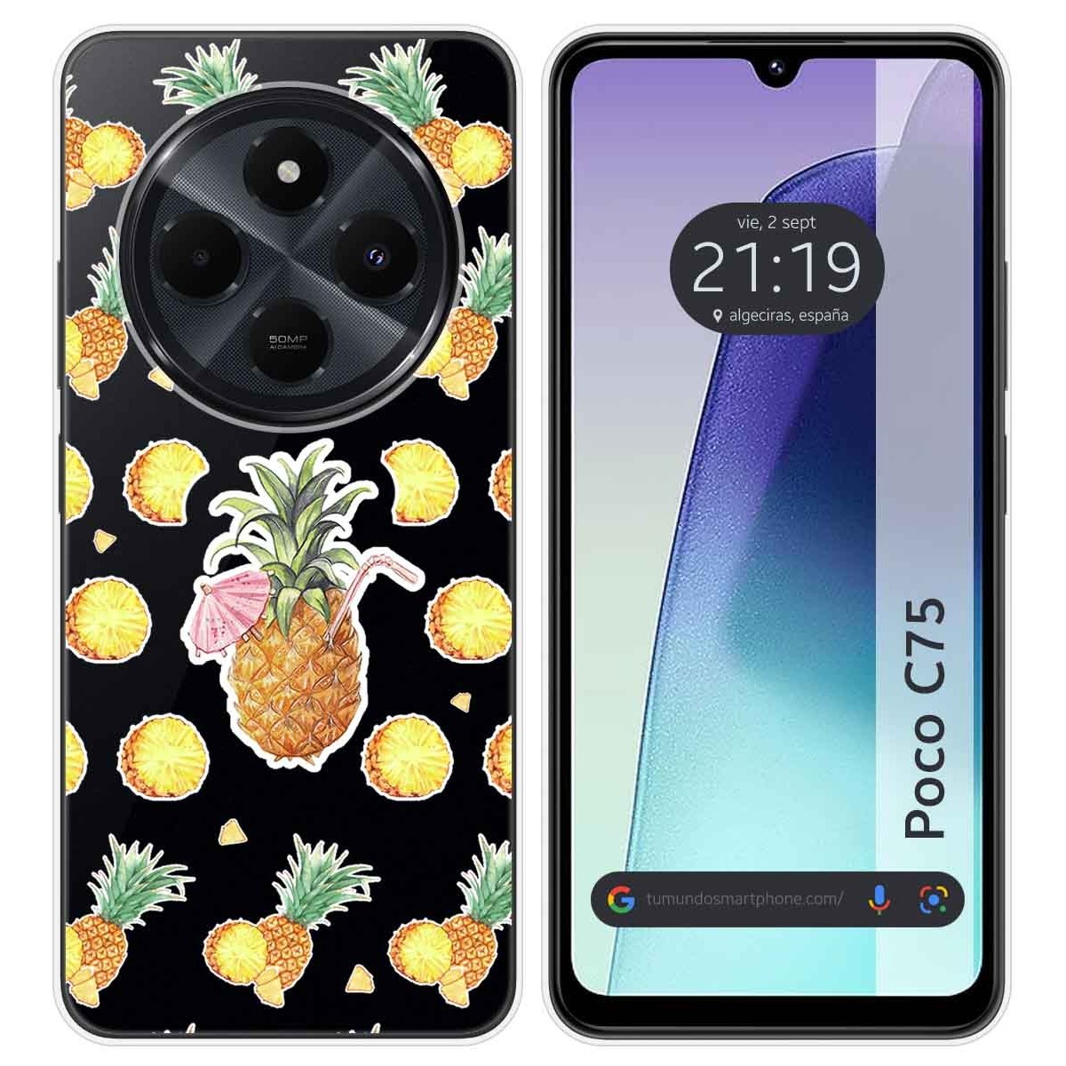 Funda Silicona Transparente para Xiaomi Poco C75 diseño Piña Dibujos