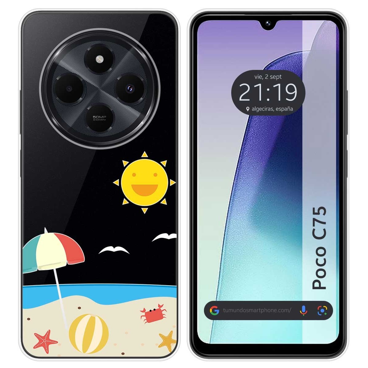 Funda Silicona Transparente para Xiaomi Poco C75 diseño Playa Dibujos