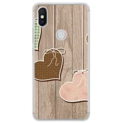 Funda Gel Tpu para Xiaomi Redmi S2 Diseño Corazones Madera Dibujos