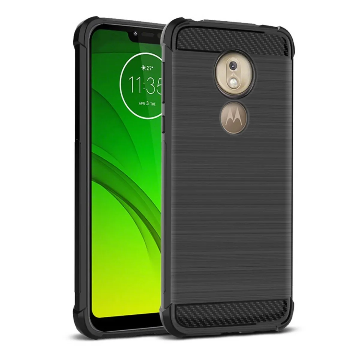 Funda Gel Tpu Anti-Shock Carbon Negra para Motorola Moto G7 Play